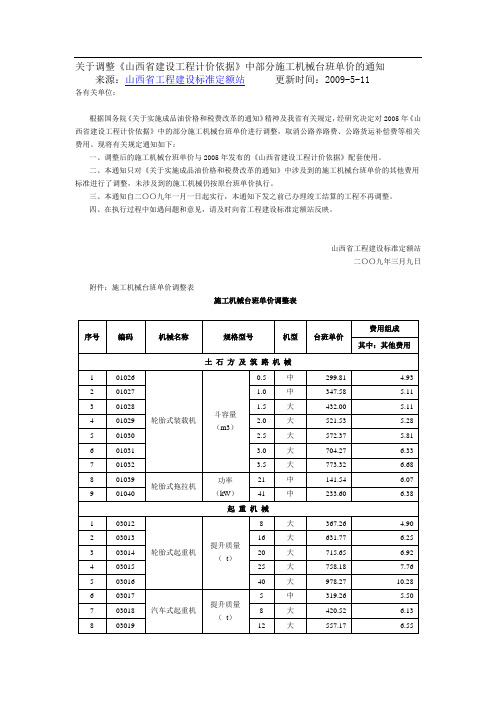 山西省建设工程计价依据