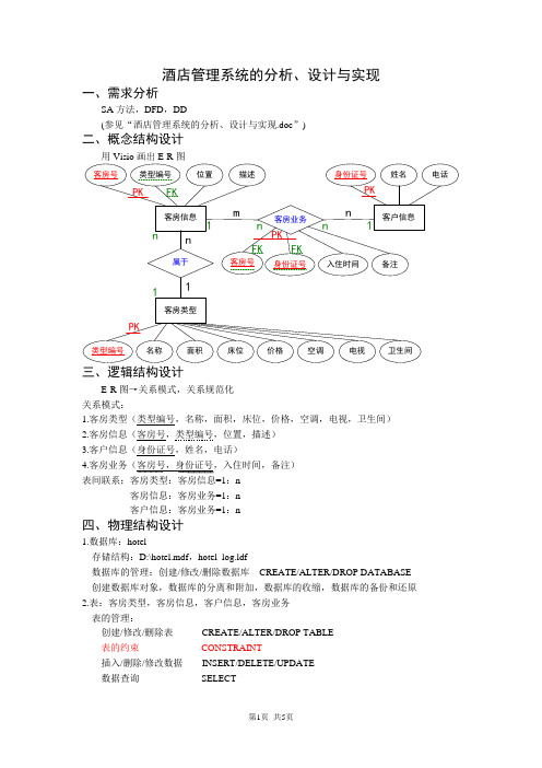 数据库设计——酒店管理系统的分析、设计与实现