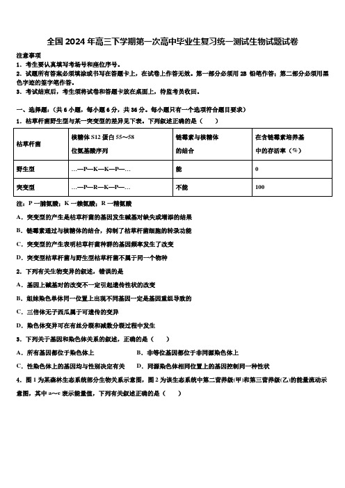 全国2024年高三下学期第一次高中毕业生复习统一测试生物试题试卷含解析