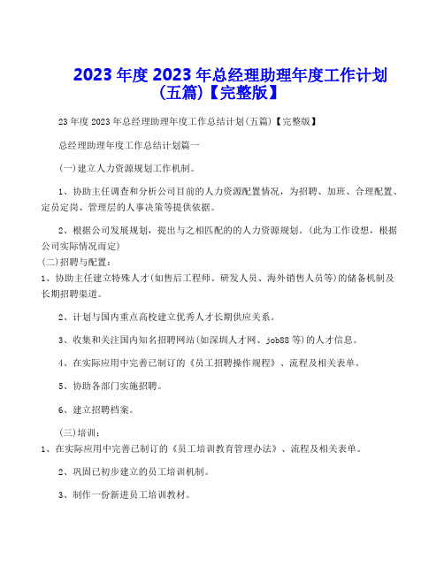 2023年度2023年总经理助理年度工作计划(五篇)【完整版】