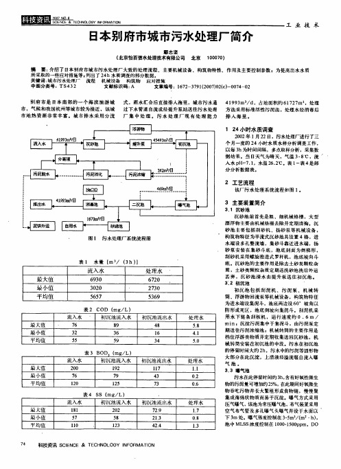 日本别府市城市污水处理厂简介