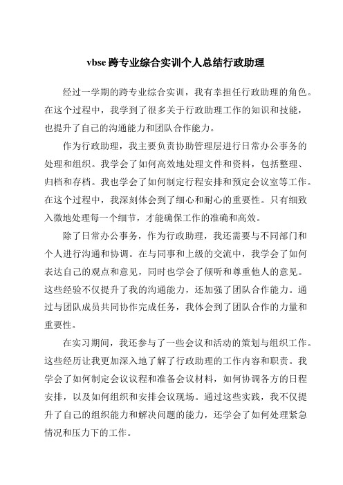 vbse跨专业综合实训个人总结行政助理