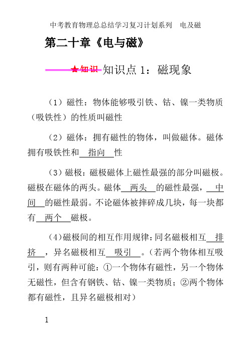 中考教育物理总总结学习复习计划系列  电及磁