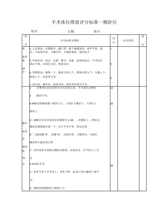 手术体位摆放评分标准(侧卧位)