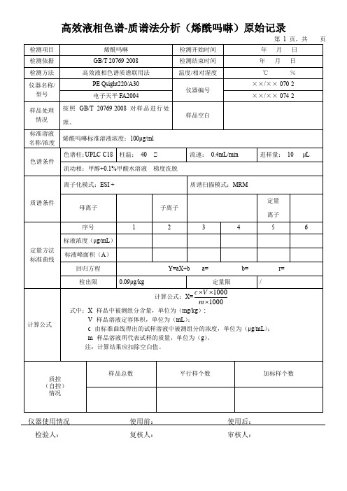 高效液相色谱-质谱法分析(烯酰吗啉)原始记录