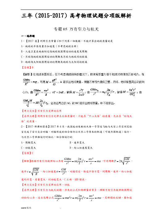 万有引力与航天-三年高考(2015-2017)物理试题分项版解析+Word版含解析