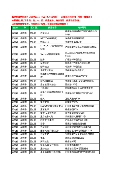 2020新版云南省昆明市西山区鞋工商企业公司商家名录名单黄页联系电话号码地址大全249家