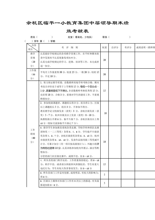 小教育集团中层领导期末绩效考核表