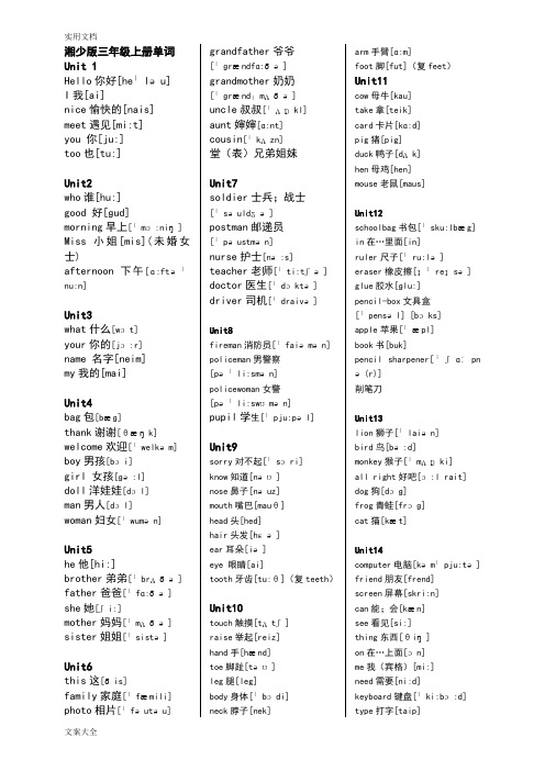 湘少版小学3-6英语单词(音标版)