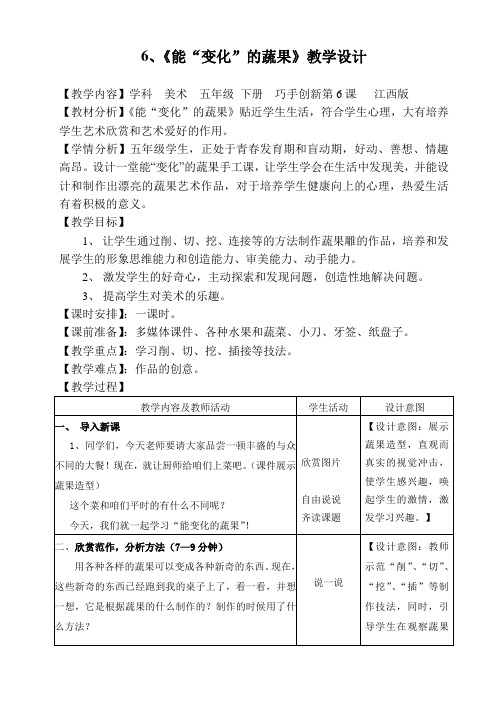赣美版小学五年级下册美术《能“变化”的蔬果》教案 (3)