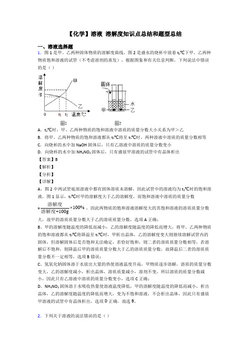 【化学】溶液 溶解度知识点总结和题型总结