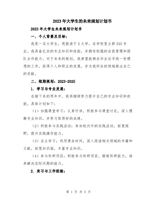 2023年大学生的未来规划计划书