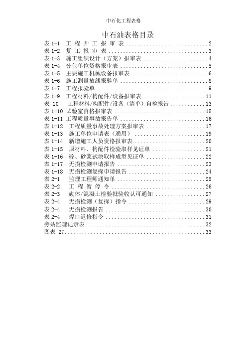 中石化工程表格