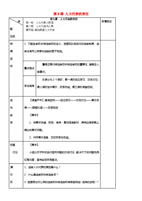 贵州省六盘水市第十三中学九年级政治全册 第9课 人大代表的责任人民版