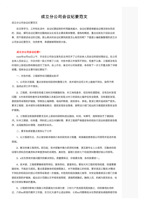 成立分公司会议纪要范文