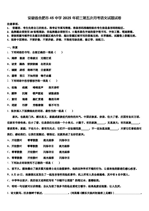 安徽省合肥市45中学2025年初三第五次月考语文试题试卷含解析