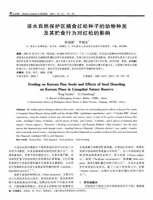 凉水自然保护区捕食红松种子的动物种类及其贮食行为对红松的影响