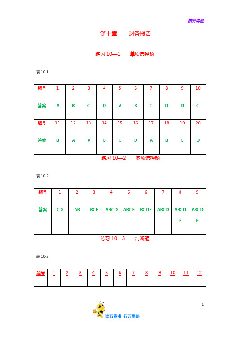 【9、《专项实训与习题集》参考答案】10、第十章    会计报告