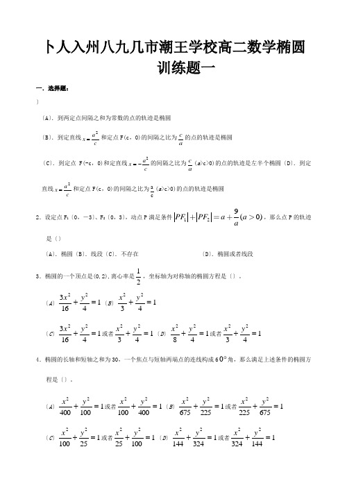 高二数学椭圆训练题一 试题