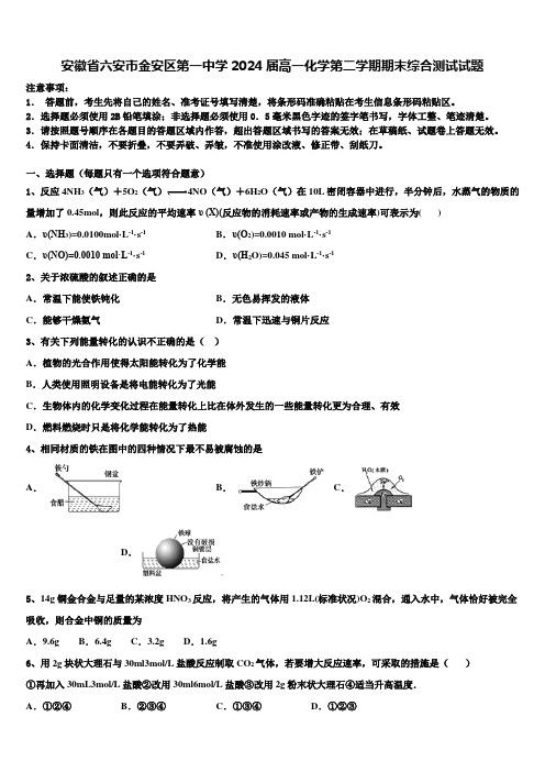 安徽省六安市金安区第一中学2024届高一化学第二学期期末综合测试试题含解析