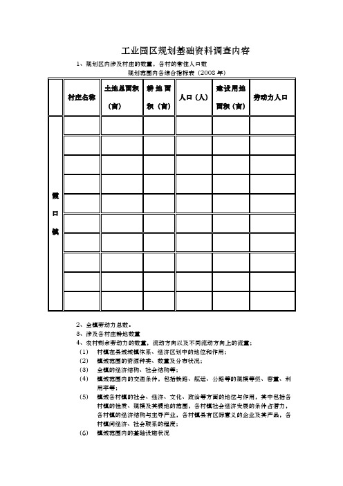 工业园区规划基础资料调查内容