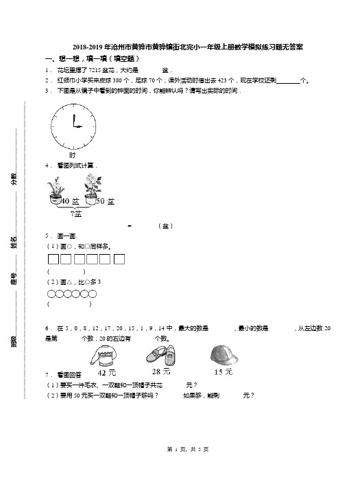 2018-2019年沧州市黄骅市黄骅镇街北完小一年级上册数学模拟练习题无答案