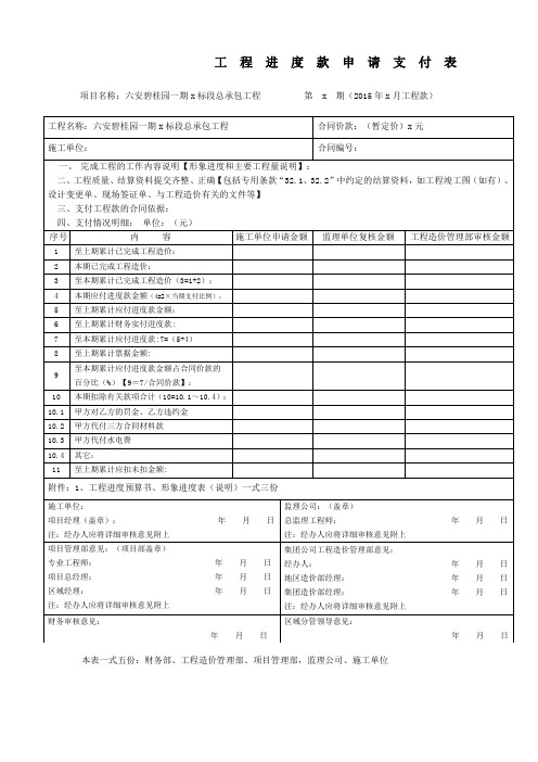 零星工程进度款申请支付表模板