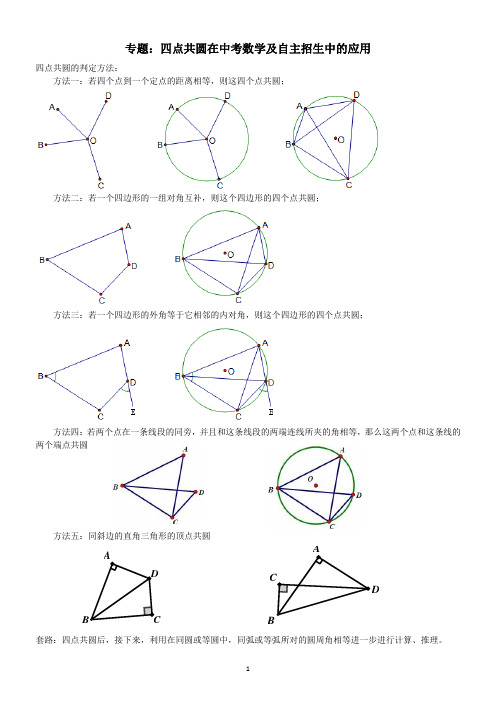 专题：四点共圆在中考数学及自主招生中的应用