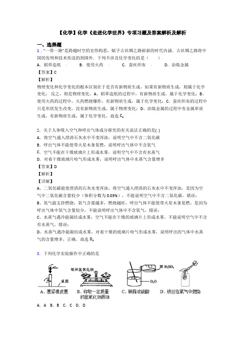 【化学】化学《走进化学世界》专项习题及答案解析及解析