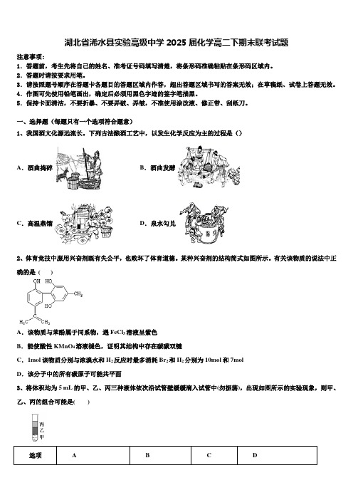 湖北省浠水县实验高级中学2025届化学高二下期末联考试题含解析