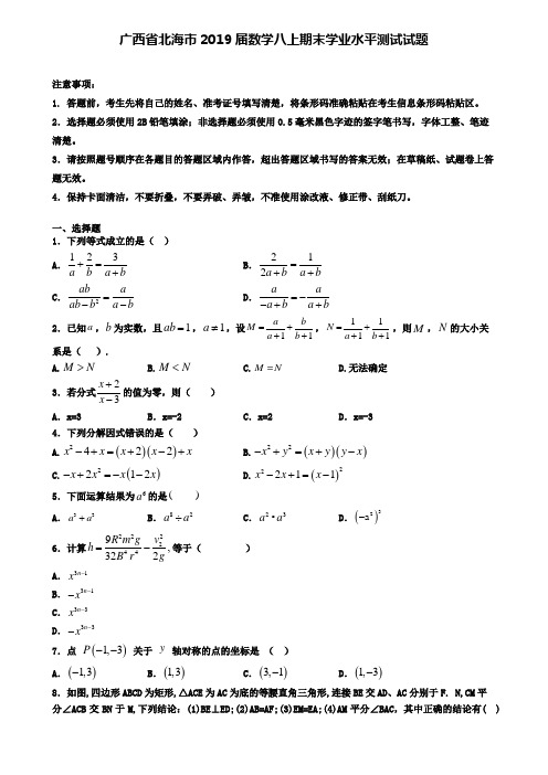 广西省北海市2019届数学八上期末学业水平测试试题