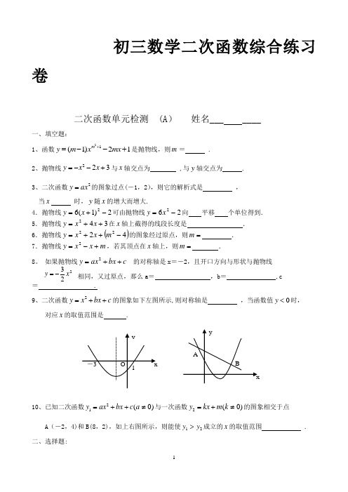 初三数学二次函数经典习题