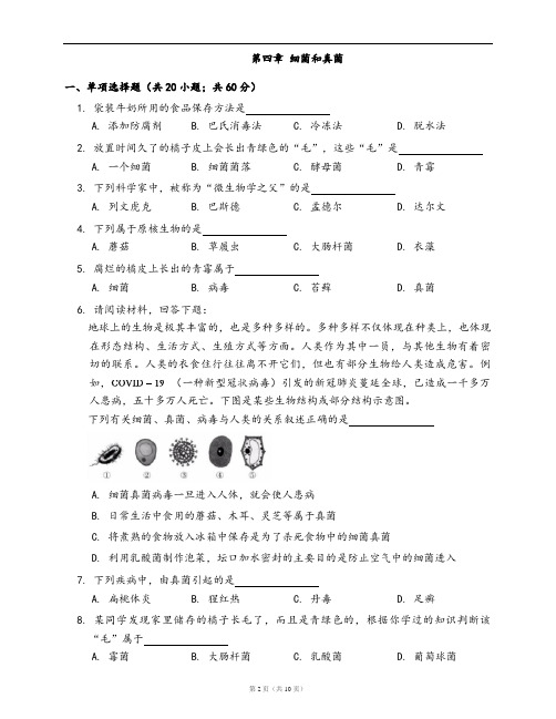 人教版八年级生物上册单元测试卷第五单元第四章 细菌和真菌(word版,含答案解析)