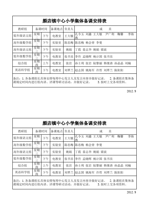 集体备课安排表2012.2