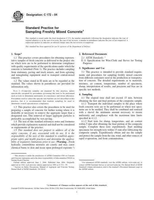 C172-04 Standard Practice for Sampling Freshly Mixed Concrete