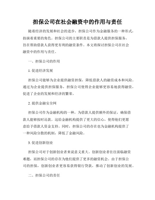 担保公司在社会融资中的作用与责任