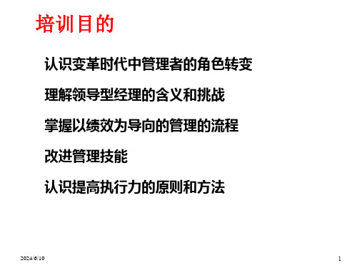 中高层经理人员管理培训学员手册领导型经理以绩效为导向的管理课件