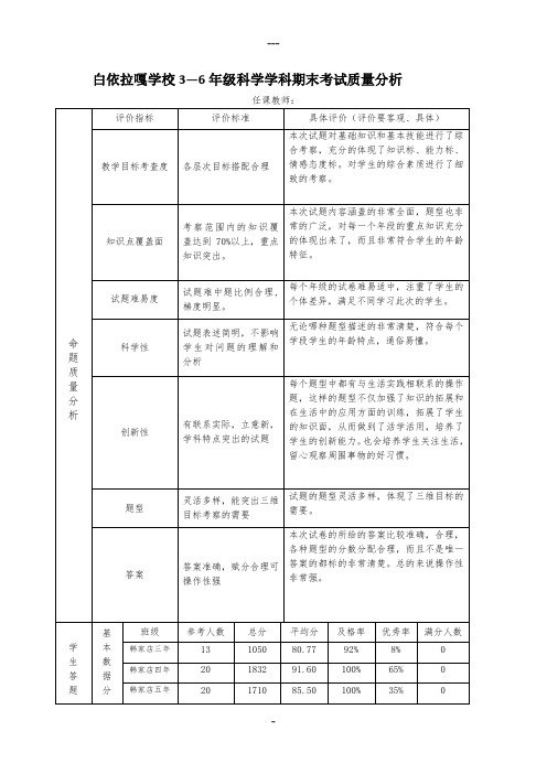 科学期末考试质量分析