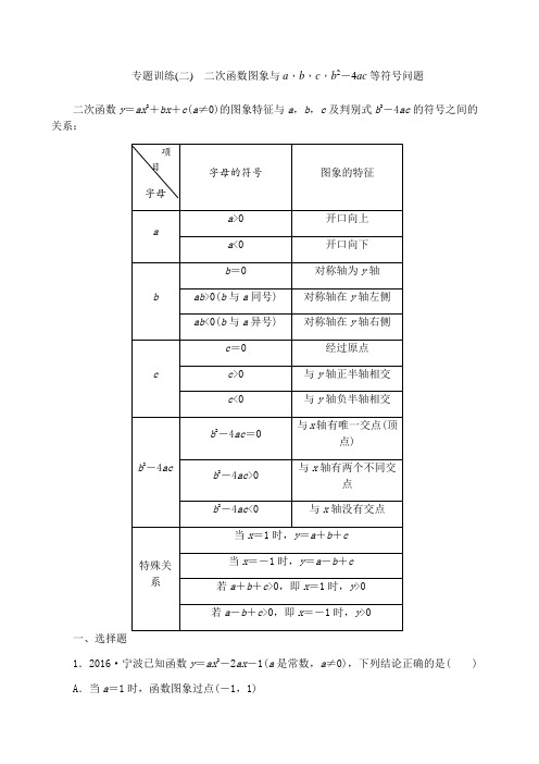 专题训练二二次函数图象与a,b,c,bac等符号问题