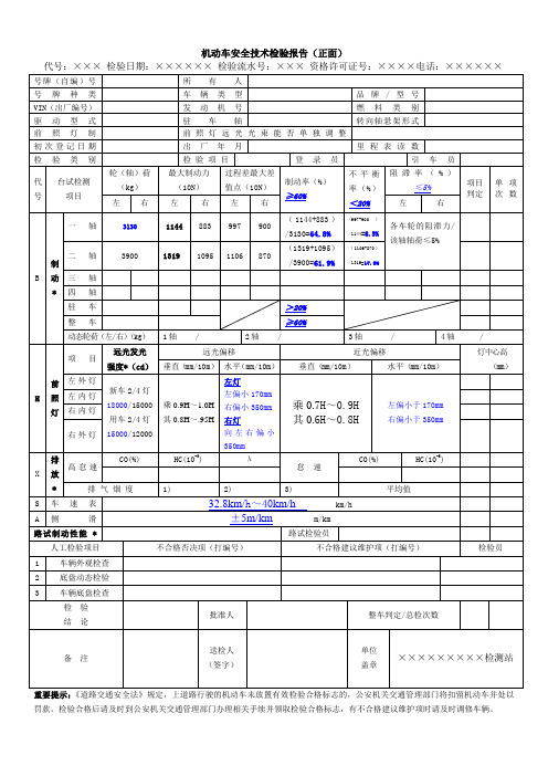 机动车安全技术检验报告