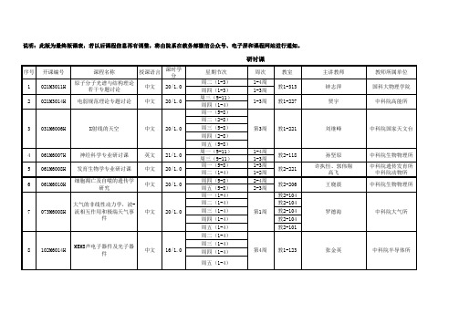 国科大2016夏季小学期课表