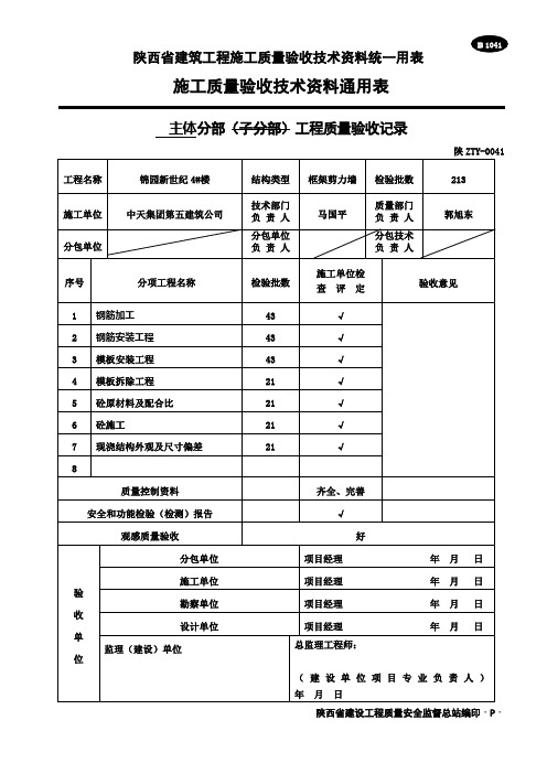 B1041 分部(子分部)工程质量验收记录