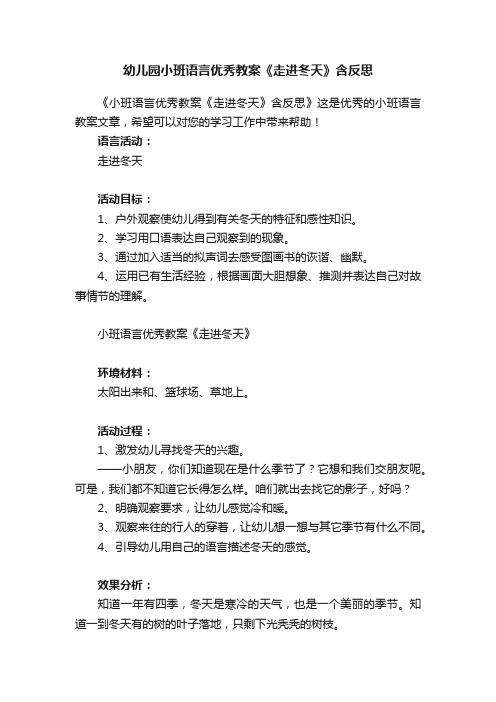 幼儿园小班语言优秀教案《走进冬天》含反思