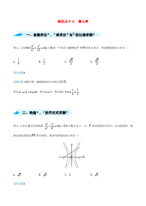 2020届高考数学专题十七离心率精准培优专练文