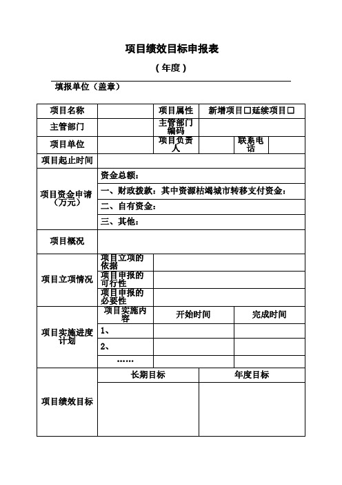 项目绩效目标申报表模板