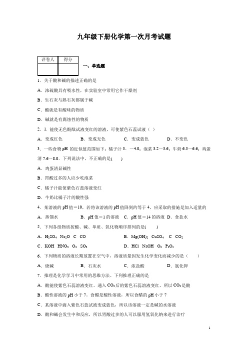 九年级下册化学第一次月考试卷附答案