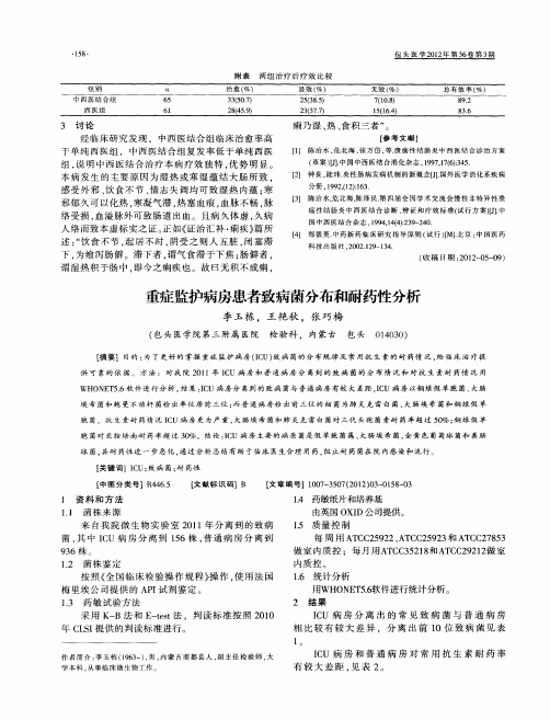 重症监护病房患者致病菌分布和耐药性分析