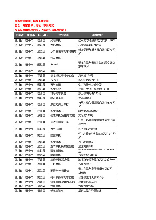 新版四川省巴中市摩托车企业公司商家户名录单联系方式地址大全151家