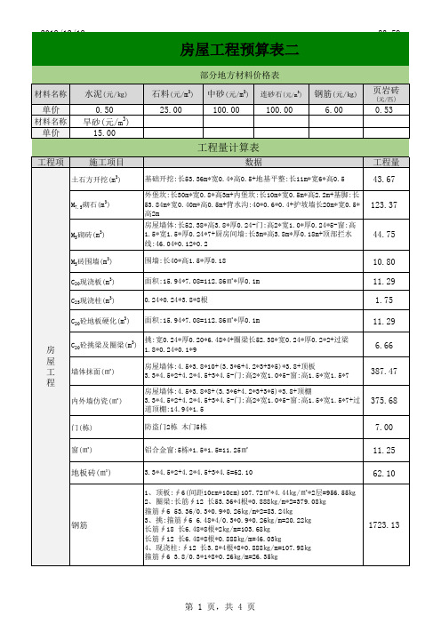 超详细房屋工程预算表清单excel模板(完整版)