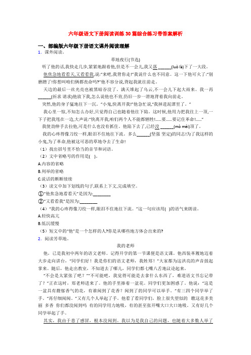 六年级语文下册阅读训练30篇综合练习带答案解析